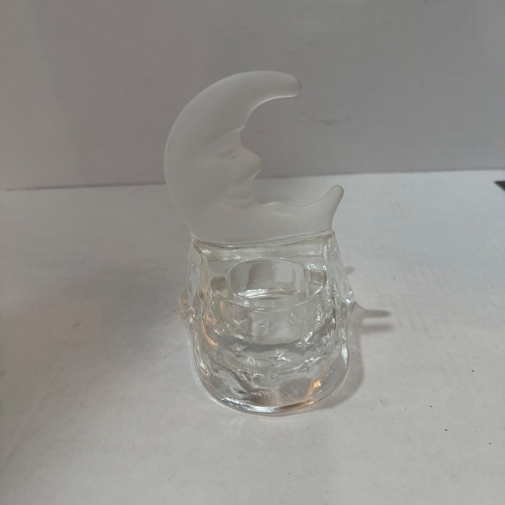 Vintage Frosted Glass Crescent Man in the Moon Star Votive Candle Holder Y2K 90s - Picture 4 of 10